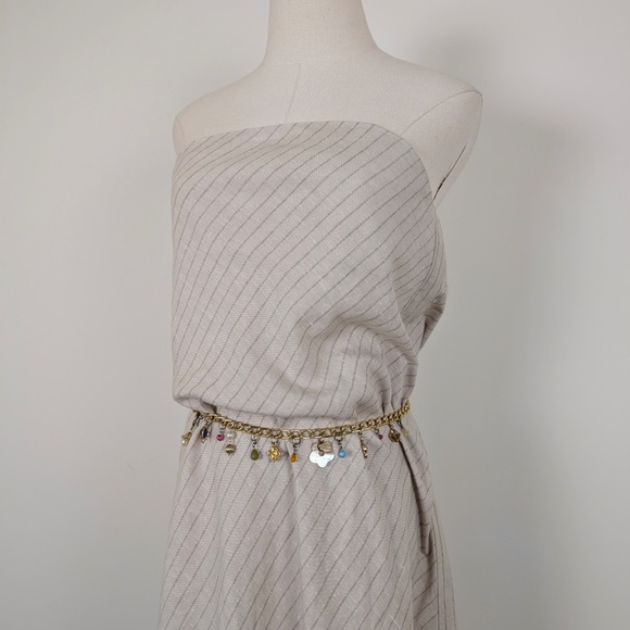 Banana Republic Striped Linen Blend Midi Tube Dress Strapless Sleeveless Bias - Picture 13 of 15